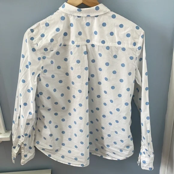 Boden White Button-Down Shirt with Light Blue Polka Dots - Picture 6 of 6